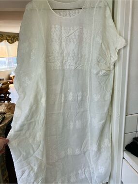 Women's White Embroidered Linen Tank Dress
